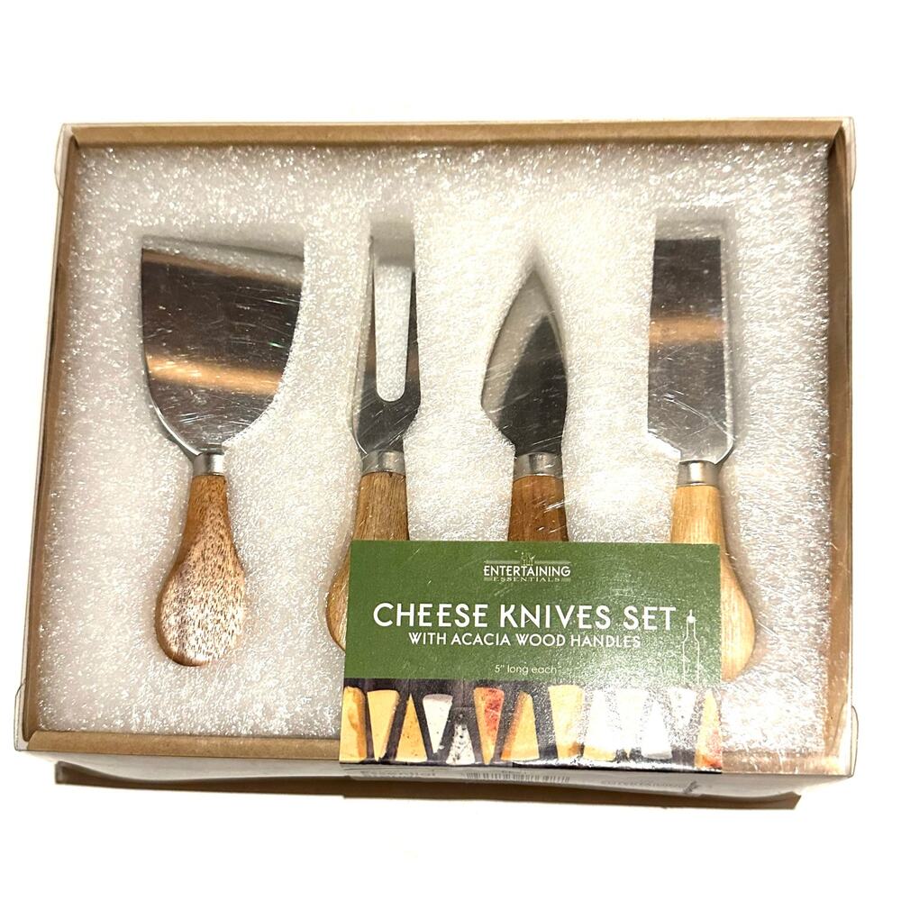Essential Brands 3 Piece Wooden Handle Stainless Steel Cheese Knife Set